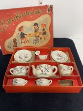 Antique Child's Porcelain China Tea Set in box Toy Play Set Bluebirds