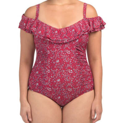 New! Profile By Gottex Plus Floral Print Tummy Control Ruched One-piece Swimsuit