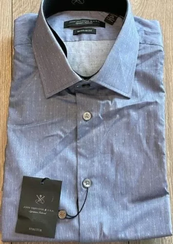 NWT John Varvatos USA Mens Regular Fit 16.5 34/35 Long Sleeve Shirt Blue Dots 