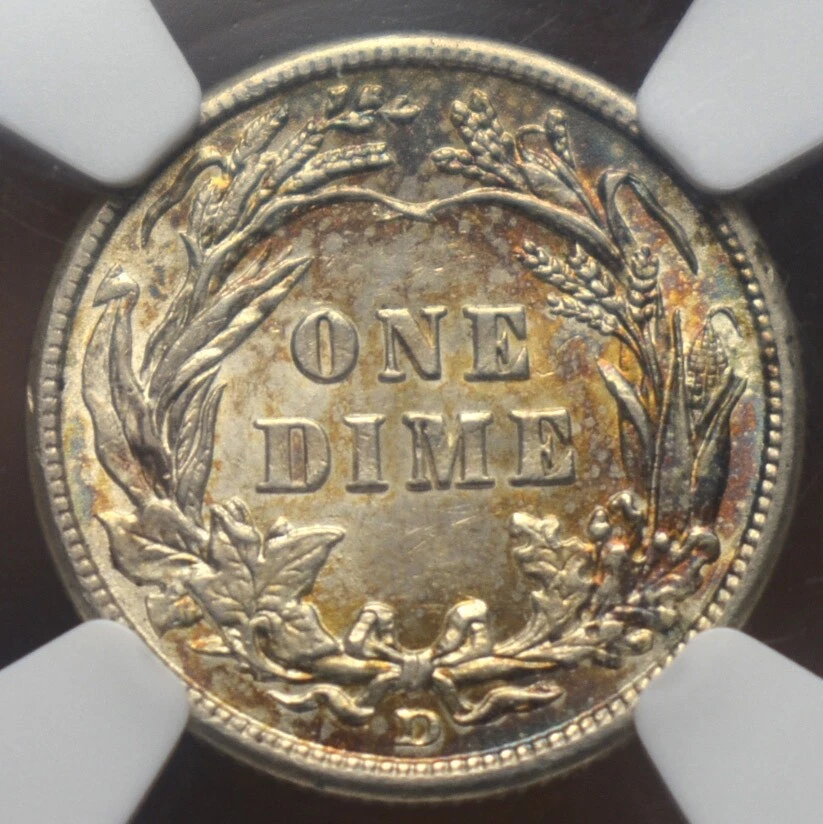 1912-D BARBER SILVER DIME PCGS AU58 TONED - Image 2 of 4