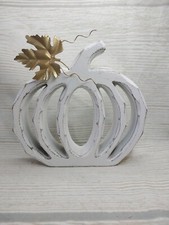  New White Carved Look Pumpkin Wood Cutout Sign Decor Fall Autumn Farmhouse