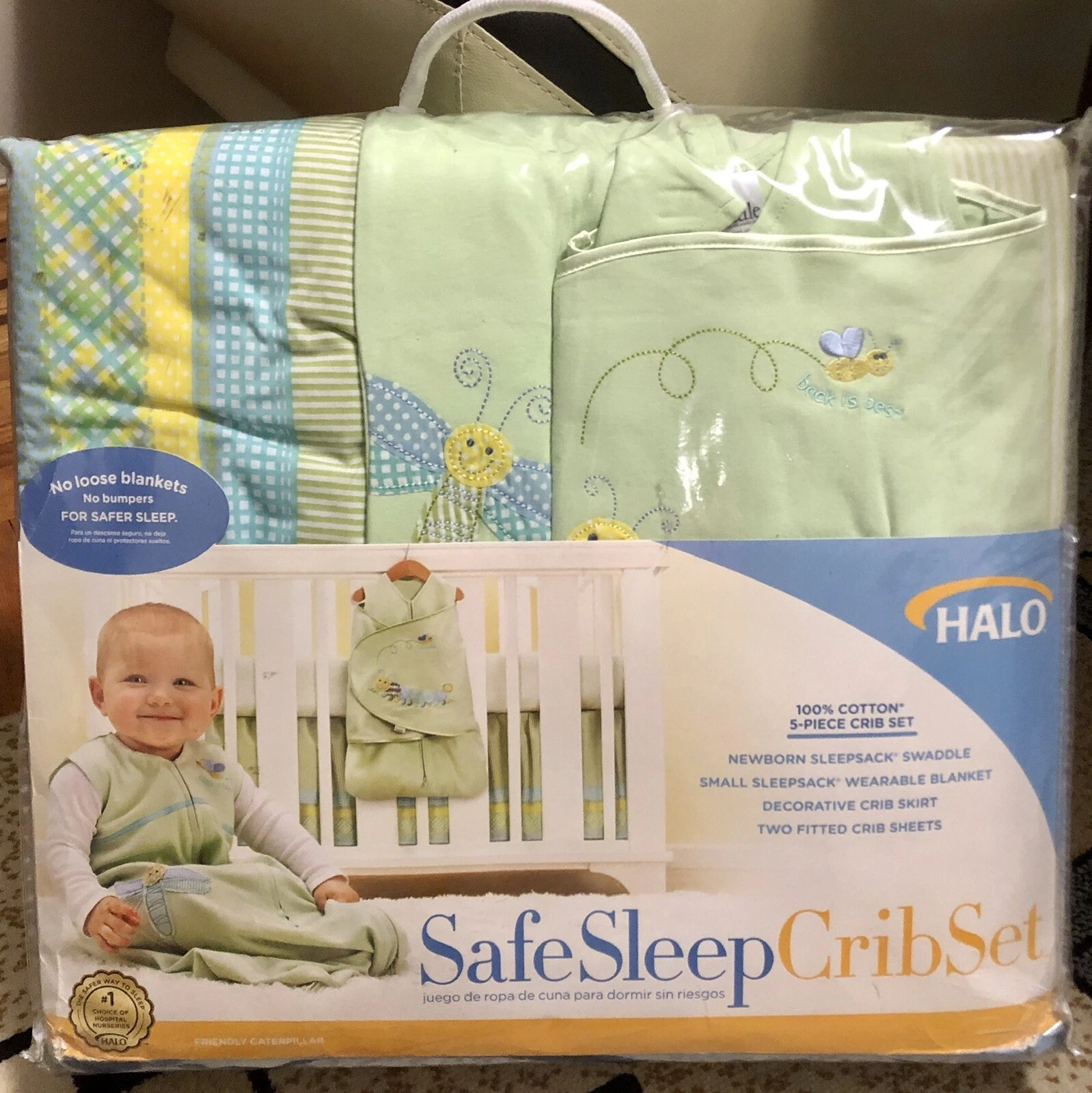 NEW. HALO SAFE SLEEP 5-PIECE CRIB SET - GREEN