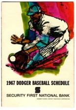 1967 LOS ANGELES DODGERS Pocket Schedule Security First National Bank