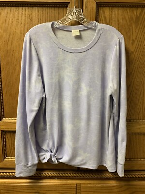 Kaleigh Women s Size Medium Scoop Neck Light Purple White Tie Dye Sweatshirt