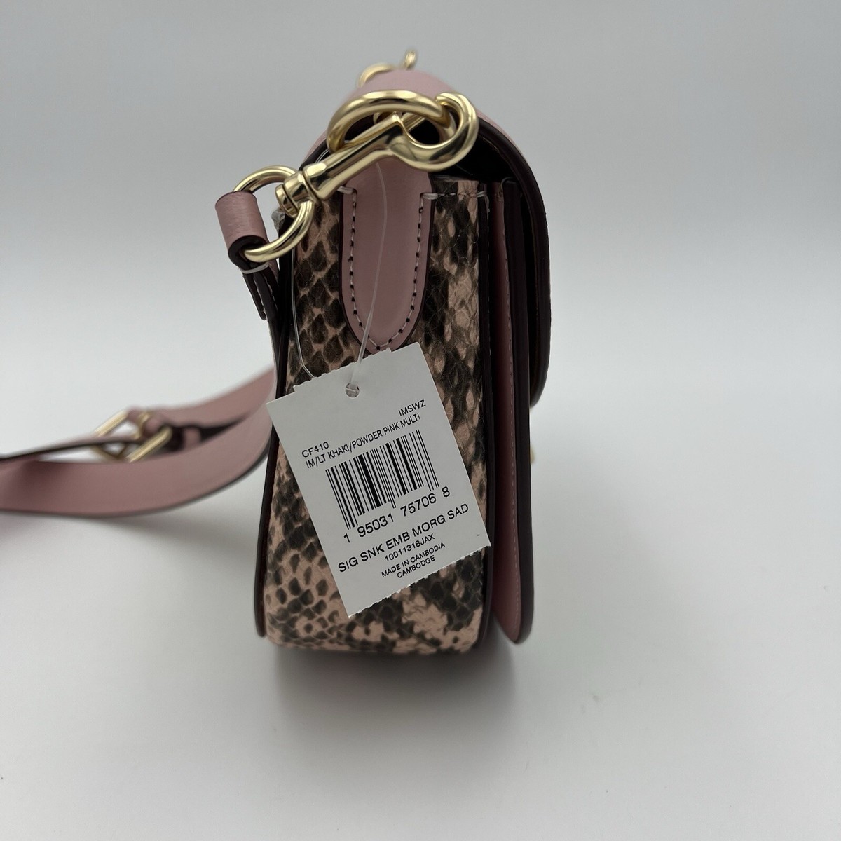 NWT Coach CF410 Signature Light Khaki Canvas Powder Pink Morgan