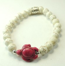 STRETCH Howlite Bracelet with Howlite Turtle Handmade Jewelry