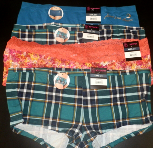 New Juniors 3XL 21 Lot of 4 Boyshorts & Hipster Panties No Boundaries Plaid Lace - Picture 1 of 7