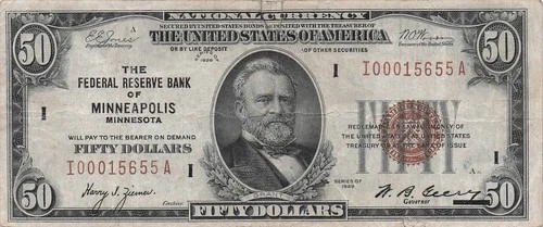 USA / Minneapolis , MN.   $50   Series of 1929   Circulated Banknote  RedTx