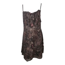 Shein Curve Dress Womens Size 1XL Brown Forest Fairy Floral Mesh Flowy Milkmaid