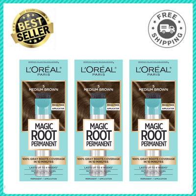 3Pack L'Oreal Magic Root Rescue 10 Min Hair Color Kit, 5 Medium Brown Gray Cover