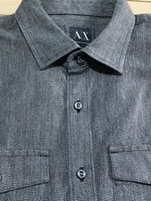 NWOT Armani Exchange Fitted Casual Long Sleeve Herringbone Button Up Shirt Men L