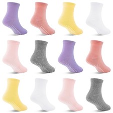 Toddler Girl Socks- Kids Grips 12 Pairs Non Slip Skids Toddlers Girls Boys So...