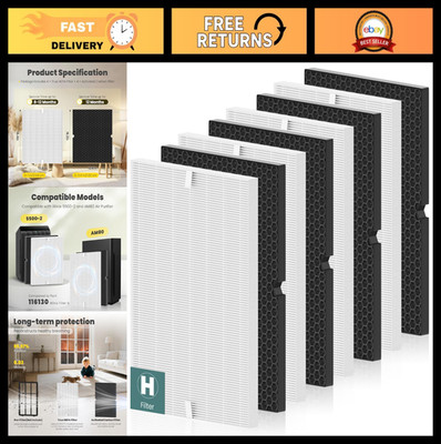 Replacement Filter H for Winix 5500-2 AM80 Air Purifier - 4 Pack HEPA & Carbon F