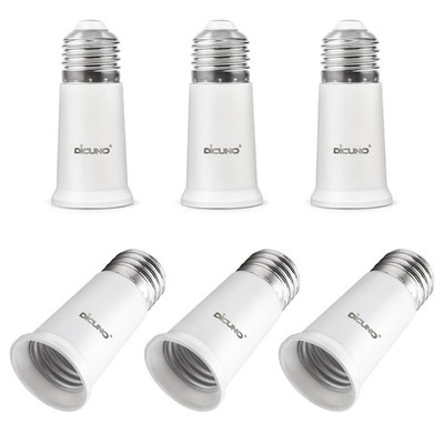 DiCUNO E26 Socket Extender, Standard Medium 6 Count (Pack of 1), White 