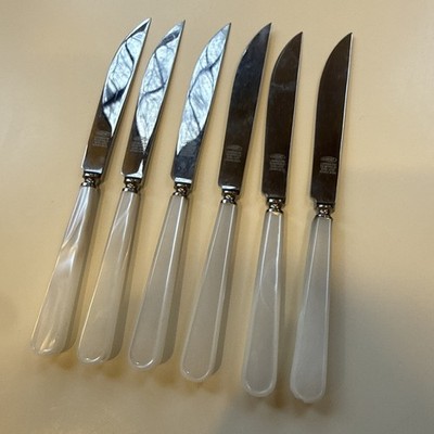 Set of 6 Sheffield England Stainless Pearl Lucite Handle Knives, Allen & West?