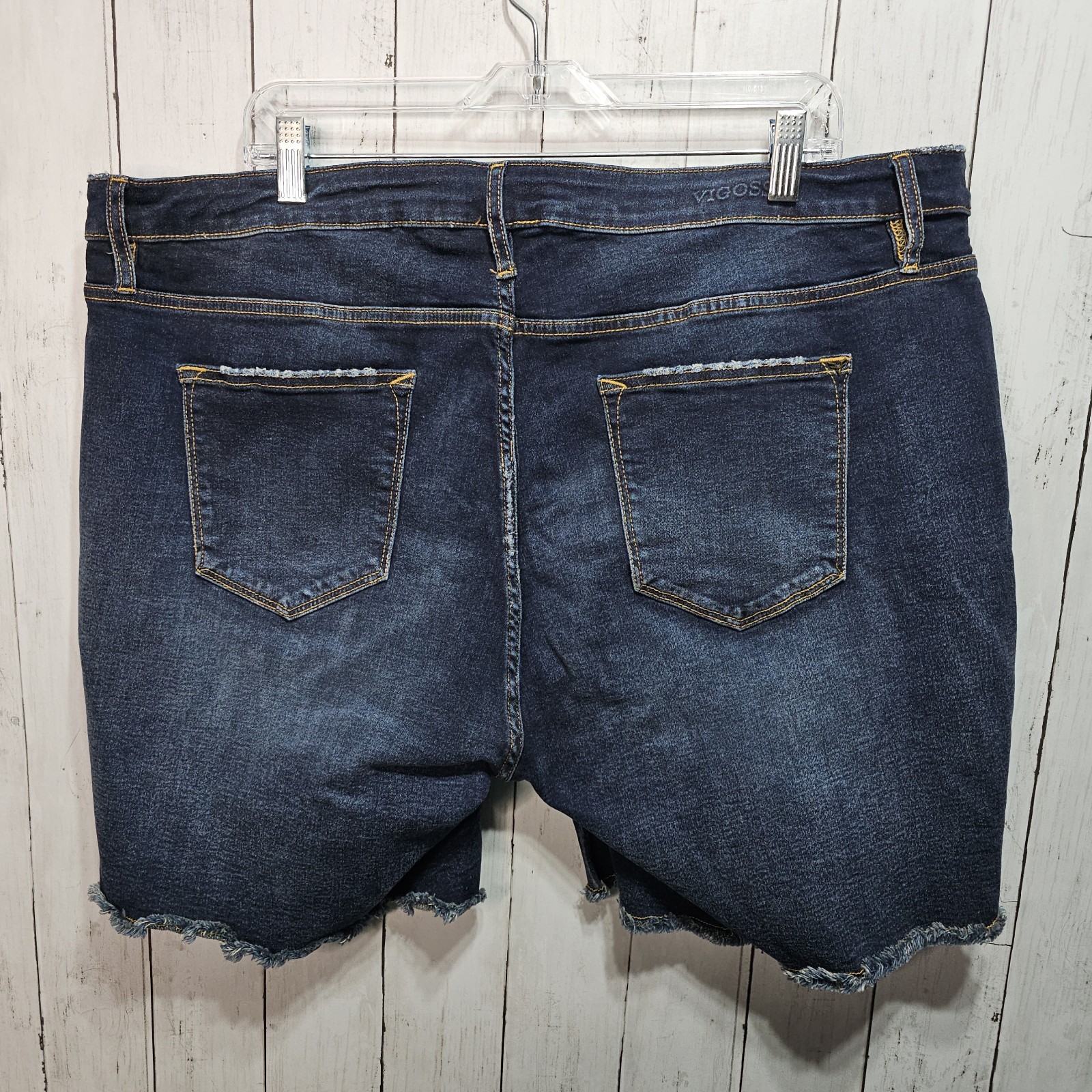 Vigoss Women's Dark Wash Distressed Raw Hem Jagger Denim Shorts Size 22W Stretch