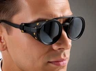 Men's Steampunk Retro Cyber Sunglasses Goggles Round Black Frame Leather Blinder