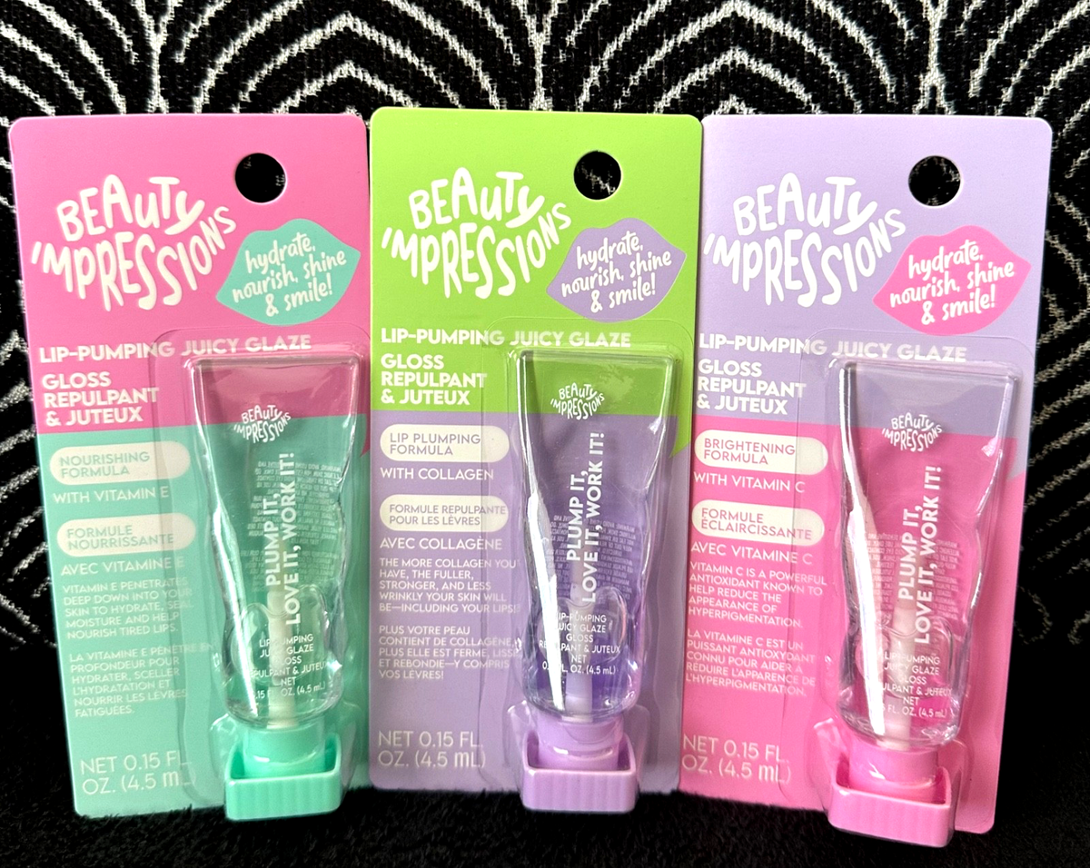 3pk OUR BEAUTY IMPRESSIONS LIP OIL PLUMP GLAZE VITAMIN C, E COLLAGEN  LIPGLOSS | eBay