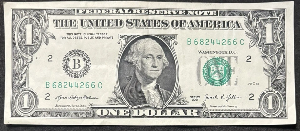 2021 New York $1 Bill All Even Numbers Stuck Digit High 66 Gas Pump Error Note - Image 3 of 4