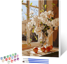 Window Flowers Paint by Numbers Kits for Adults Beginner with Wooden Framed,