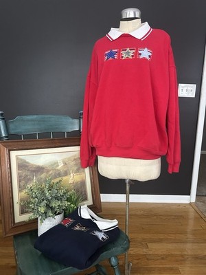 VTG 90s Classic Elements Star Collar Sweatshirts Set XL & 16/18W Patriotic USA