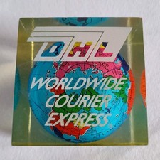 DHL Worldwide Express Cube Paperweight, Very Detailed Vintage Miniature Globe 2"