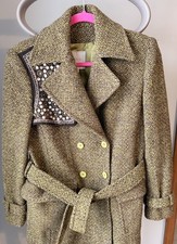 Votre Nom Vintage Embellished Pearl Beaded Belted Wool Pea Coat  - Size 2