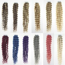 Invisible Tape in Skin Weft Hair Extensions Curly Remy Human Hair Salon 18in45cm