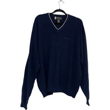 Vintage Eddie Bauer EBTEK Golf Sweater Mens XL Navy Blue V Neck Long Sleeve