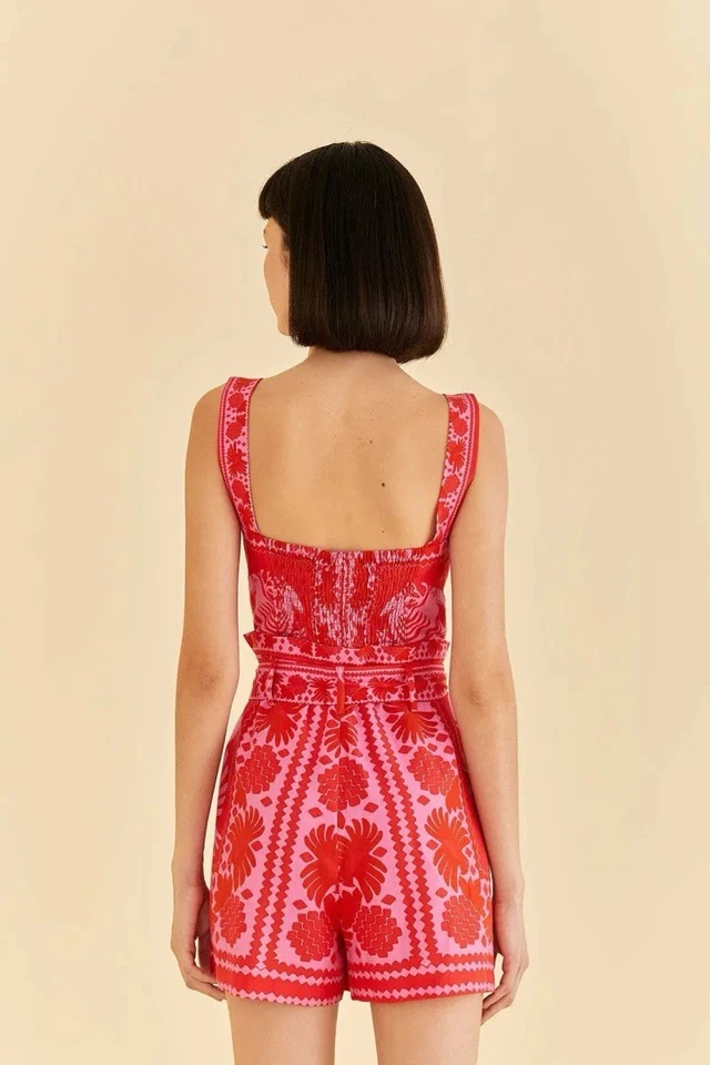 Farm Rio Red Jungle Scarf Romper Authentic With Tags Size M - Image 3 of 4