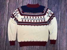 Vintage 80s JCPenney Sweater Mens Medium White Nordic Fair Isle Pullover Sweater
