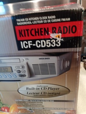 Sony Model ICF-CD533 Mega Bass FM/AM CD Clock Radio Under Cabinet