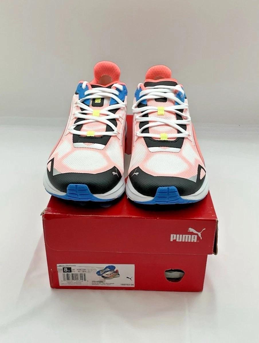 PUMA UltraRide Men's Running Shoes White/Nrgy Blue/Peach Size 8.5