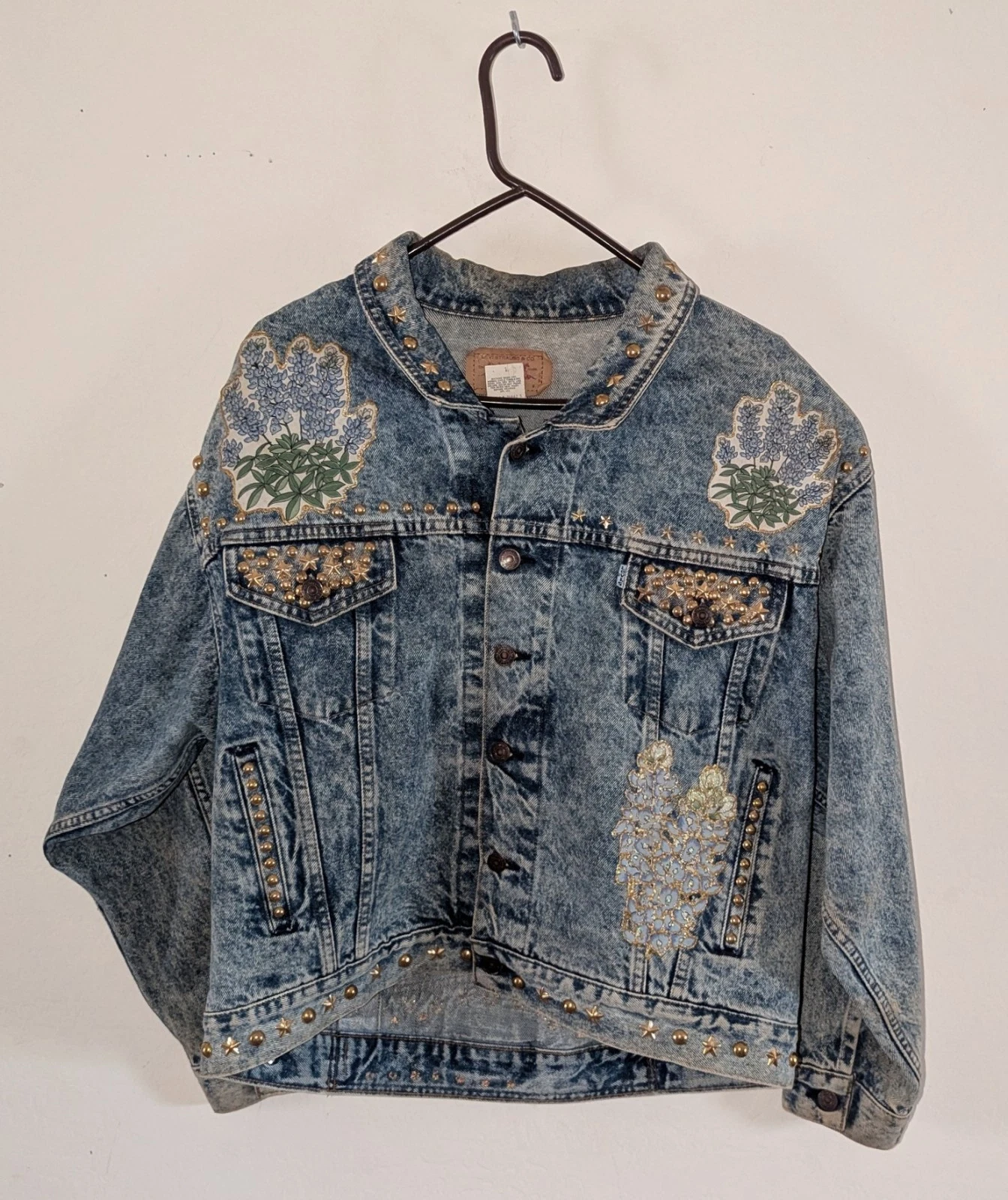 Vintage Custom 1980s Levi's Blue Denim Acid Wash Trucker Jacket Size M