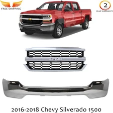 Front Bumper Chrome & Grille Assembly Kit For 2016-2018 Chevy Silverado 1500