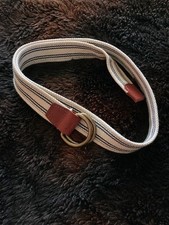 J. Crew Ivory/Navy Striped Cotton D-Ring Belt w/ Brown Leather Trim - S/M
