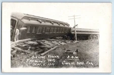 1911 Zoo Line Wreck Train Fremont Wisconsin WI RPPC Photo Antique Postcard
