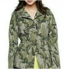 Decree Camouflage Utility Jacket Women's Lg Elastic Waisted Snaps Pockets VGUC
