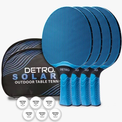 DETRO 4 Player Outdoor Table Tennis Set Weatherproof Paddles, 6  Balls  &  Cases
