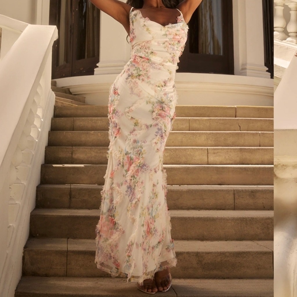 PrettyLittleThing Floral Printed Cowl Neck Maxi Dress