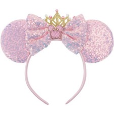 CANMIL Mouse Ears Headband Sparkle Sequin Princess Bow Hairband Pink Women/Girls