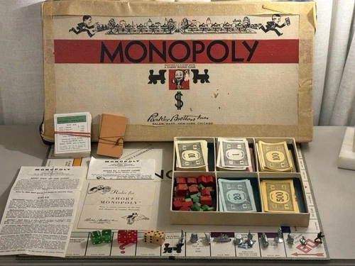 Rare Vtg 1946 Parker Brothers Monopoly Board Game Complete 11 Metal Tokens Wood