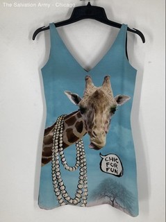 Moschino Womens Blue Graphic Print V Neck Sleeveless Mini Dress Size 8