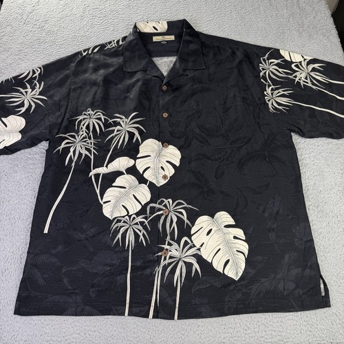 Tommy Bahama Camp Shirt Mens XL Black 100% Silk Relax Tropical Hawaiian Button - Picture 2 of 9