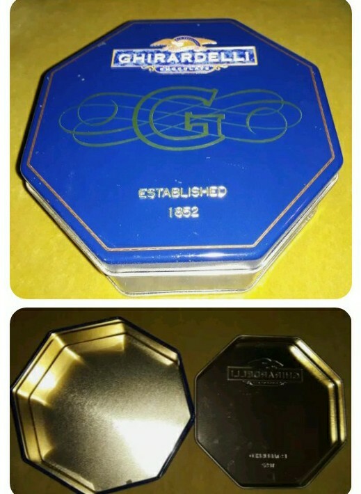 Ghiradelli Chocolate Tin, Octagonal, Navy/Gold, Approx. Approx 5" 