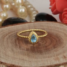 Womens Engagement Blue Topaz Ring 925 Silver Gold Plated Twisted Band Rings