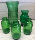 E.O. Brody Co. Green Depression Glass Vase Mickeys Big Mouth Barrel Beer Bottles