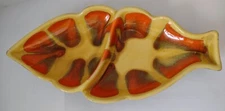 Vintage MCM California Pottery Divided Relish  Nut Candy Dish Orange/Yellow 