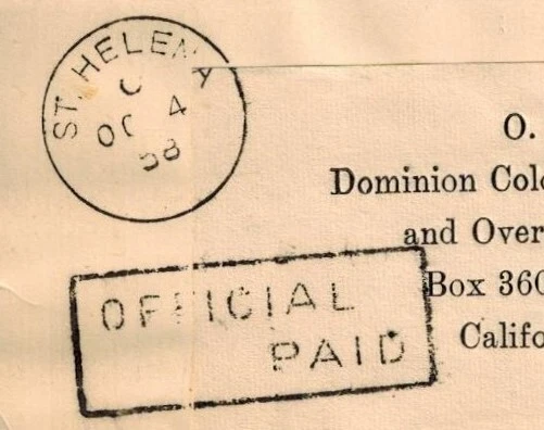St. Helena 1958 OHMS Cover w/ OVAL THE CASTLE ST. HELENA VIOLET & OFFICIAL PAID - Image 3 of 4