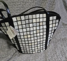 MAD by design Hand Made Mother of Pearl & Natural Horn Black/White Bag